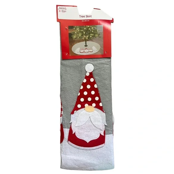 Gnomes Christmas Tree Skirt Felt Gray Red White NIP - Picture 5 of 5